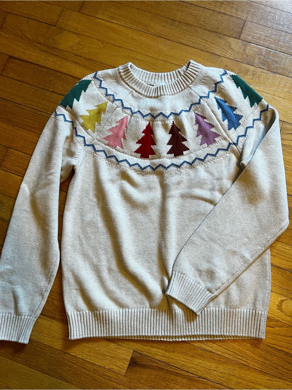 Hanna Andersson Cream Sweater with Multicolor Tree Motif